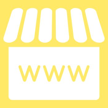 Webstore icon from Business Bicolor Set. Glyph style is flat symbol, white color, rounded angles, yellow background.