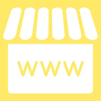 Webstore icon from Business Bicolor Set. Glyph style is flat symbol, white color, rounded angles, yellow background.