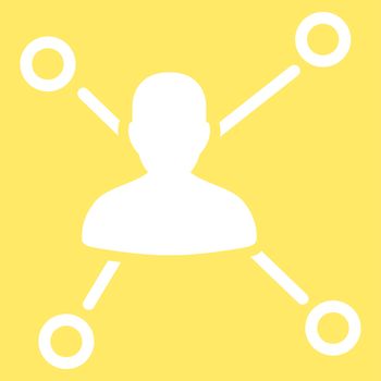 Relations icon from Business Bicolor Set. Glyph style is flat symbol, white color, rounded angles, yellow background.