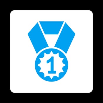First place icon from Award Buttons OverColor Set. Icon style is blue and white colors, flat rounded square button, black background.