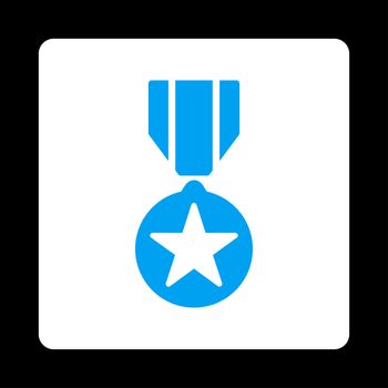 Army award icon from Award Buttons OverColor Set. Icon style is blue and white colors, flat rounded square button, black background.