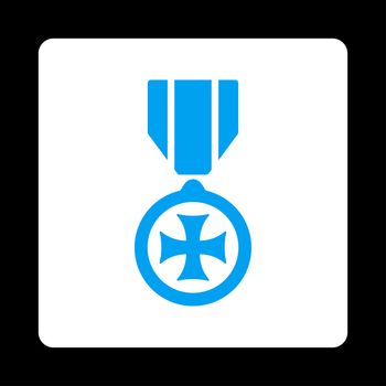 Maltese cross icon from Award Buttons OverColor Set. Icon style is blue and white colors, flat rounded square button, black background.