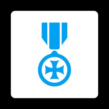 Maltese cross icon from Award Buttons OverColor Set. Icon style is blue and white colors, flat rounded square button, black background.
