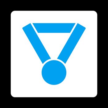 Champion award icon from Award Buttons OverColor Set. Icon style is blue and white colors, flat rounded square button, black background.