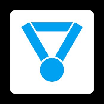 Champion award icon from Award Buttons OverColor Set. Icon style is blue and white colors, flat rounded square button, black background.