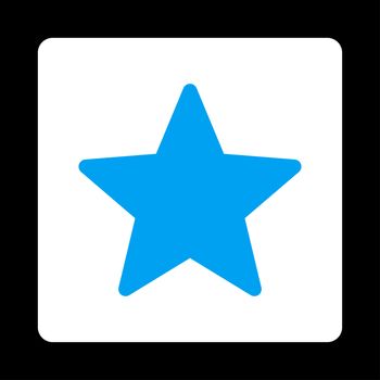 Star icon from Award Buttons OverColor Set. Icon style is blue and white colors, flat rounded square button, black background.