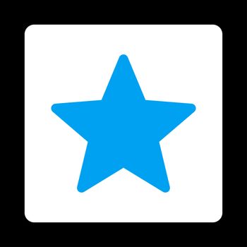 Star icon from Award Buttons OverColor Set. Icon style is blue and white colors, flat rounded square button, black background.