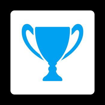 Cup icon from Award Buttons OverColor Set. Icon style is blue and white colors, flat rounded square button, black background.