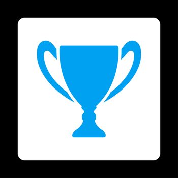 Cup icon from Award Buttons OverColor Set. Icon style is blue and white colors, flat rounded square button, black background.