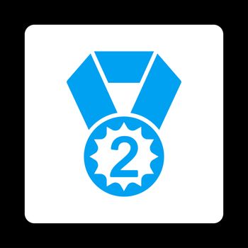 Second place icon from Award Buttons OverColor Set. Icon style is blue and white colors, flat rounded square button, black background.