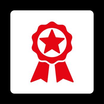 Award icon from Award Buttons OverColor Set. Icon style is red and white colors, flat rounded square button, black background.