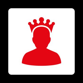 King icon from Award Buttons OverColor Set. Icon style is red and white colors, flat rounded square button, black background.