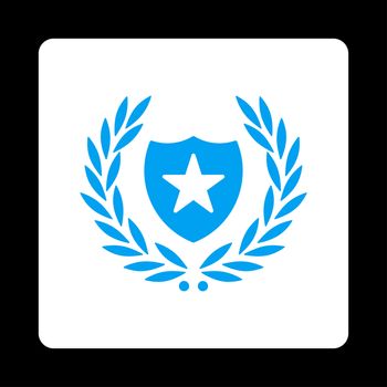 Shield icon from Award Buttons OverColor Set. Icon style is blue and white colors, flat rounded square button, black background.