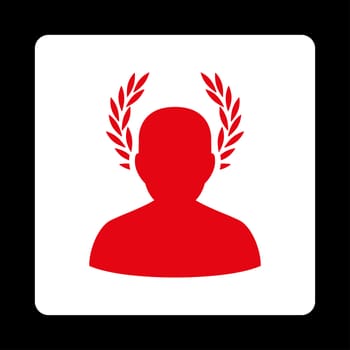 Caesar icon from Award Buttons OverColor Set. Icon style is red and white colors, flat rounded square button, black background.