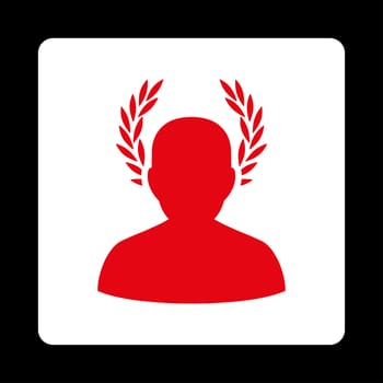 Caesar icon from Award Buttons OverColor Set. Icon style is red and white colors, flat rounded square button, black background.