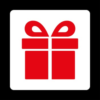 Present icon from Award Buttons OverColor Set. Icon style is red and white colors, flat rounded square button, black background.