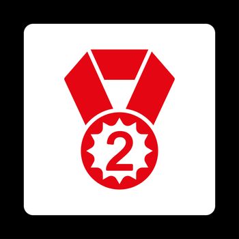 Second place icon from Award Buttons OverColor Set. Icon style is red and white colors, flat rounded square button, black background.