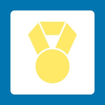 Achievement icon from Award Buttons OverColor Set. Icon style is yellow and white colors, flat rounded square button, blue background.
