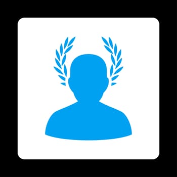 Caesar icon from Award Buttons OverColor Set. Icon style is blue and white colors, flat rounded square button, black background.