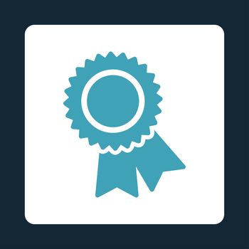 Certification icon from Award Buttons OverColor Set. Icon style is blue and white colors, flat rounded square button, dark blue background.