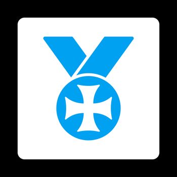 Maltese medal icon from Award Buttons OverColor Set. Icon style is blue and white colors, flat rounded square button, black background.