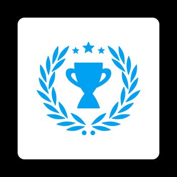 Glory icon from Award Buttons OverColor Set. Icon style is blue and white colors, flat rounded square button, black background.