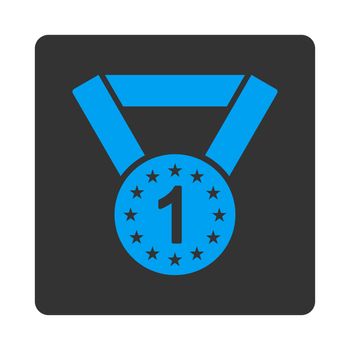 First medal icon from Award Buttons OverColor Set. Icon style is blue and gray colors, flat rounded square button, white background.
