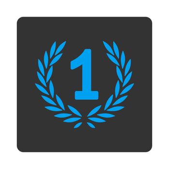 Win icon from Award Buttons OverColor Set. Icon style is blue and gray colors, flat rounded square button, white background.