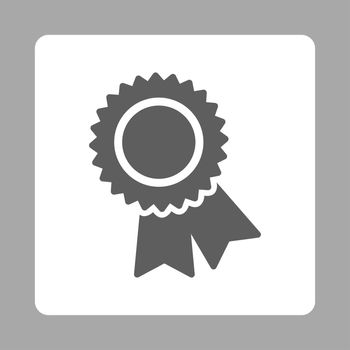 Certification icon from Award Buttons OverColor Set. Icon style is dark gray and white colors, flat rounded square button, silver background.