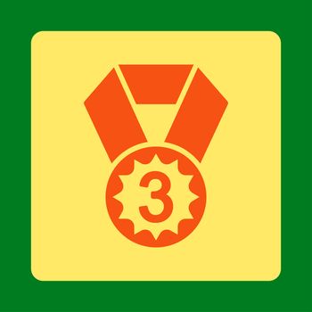 Third place icon from Award Buttons OverColor Set. Icon style is orange and yellow colors, flat rounded square button, green background.