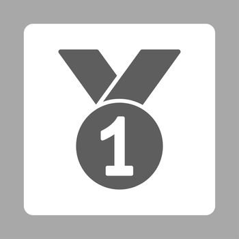 Gold medal icon from Award Buttons OverColor Set. Icon style is dark gray and white colors, flat rounded square button, silver background.