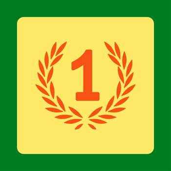 Win icon from Award Buttons OverColor Set. Icon style is orange and yellow colors, flat rounded square button, green background.