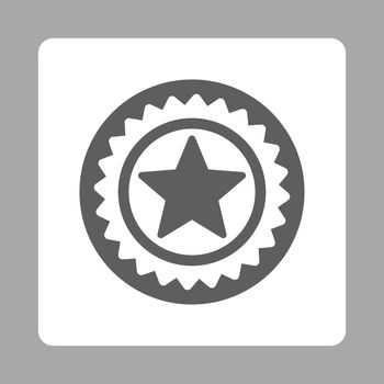 Medal seal icon from Award Buttons OverColor Set. Icon style is dark gray and white colors, flat rounded square button, silver background.
