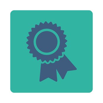 Certification icon from Award Buttons OverColor Set. Icon style is cobalt and cyan colors, flat rounded square button, white background.