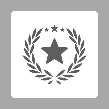 Proud icon from Award Buttons OverColor Set. Icon style is dark gray and white colors, flat rounded square button, silver background.