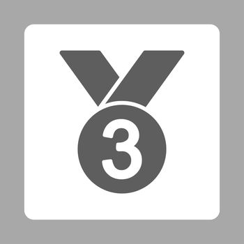 Bronze medal icon from Award Buttons OverColor Set. Icon style is dark gray and white colors, flat rounded square button, silver background.