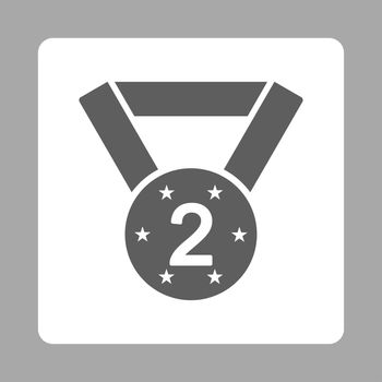 Second medal icon from Award Buttons OverColor Set. Icon style is dark gray and white colors, flat rounded square button, silver background.