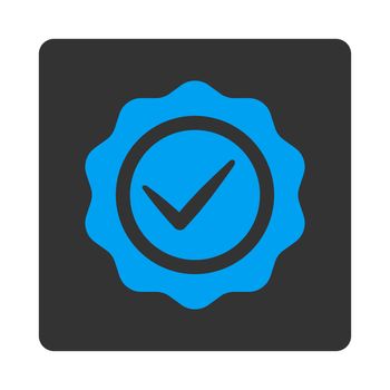 Valid icon from Award Buttons OverColor Set. Icon style is blue and gray colors, flat rounded square button, white background.