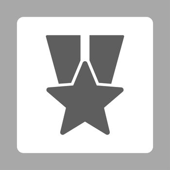 Star medal icon from Award Buttons OverColor Set. Icon style is dark gray and white colors, flat rounded square button, silver background.