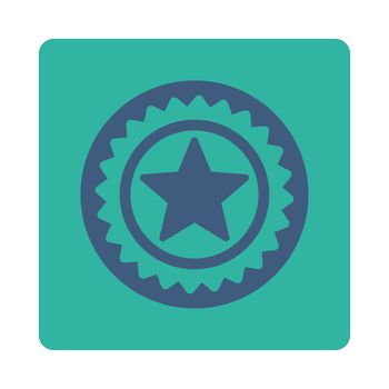 Medal seal icon from Award Buttons OverColor Set. Icon style is cobalt and cyan colors, flat rounded square button, white background.