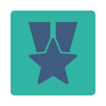 Star medal icon from Award Buttons OverColor Set. Icon style is cobalt and cyan colors, flat rounded square button, white background.
