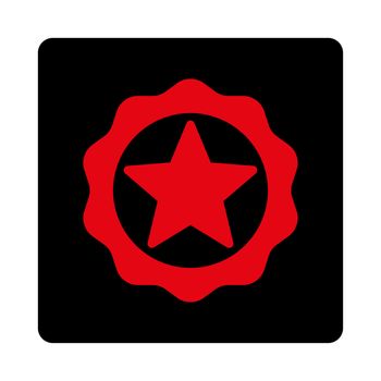 Award seal icon from Award Buttons OverColor Set. Icon style is intensive red and black colors, flat rounded square button, white background.