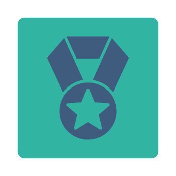 Champion medal icon from Award Buttons OverColor Set. Icon style is cobalt and cyan colors, flat rounded square button, white background.