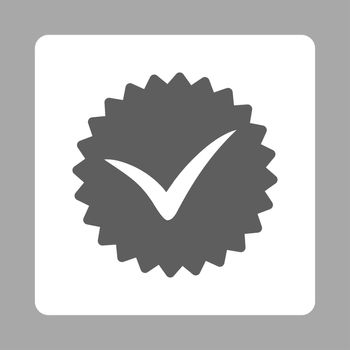 Quality icon from Award Buttons OverColor Set. Icon style is dark gray and white colors, flat rounded square button, silver background.