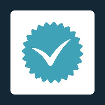Quality icon from Award Buttons OverColor Set. Icon style is blue and white colors, flat rounded square button, dark blue background.