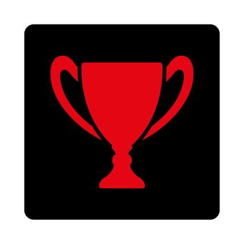 Cup icon from Award Buttons OverColor Set. Icon style is intensive red and black colors, flat rounded square button, white background.