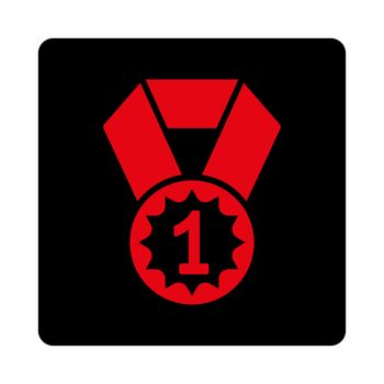 First place icon from Award Buttons OverColor Set. Icon style is intensive red and black colors, flat rounded square button, white background.