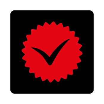 Quality icon from Award Buttons OverColor Set. Icon style is intensive red and black colors, flat rounded square button, white background.