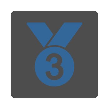 Bronze medal icon from Award Buttons OverColor Set. Icon style is cobalt and gray colors, flat rounded square button, white background.