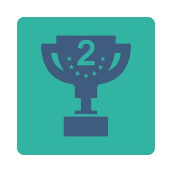 Second prize icon from Award Buttons OverColor Set. Icon style is cobalt and cyan colors, flat rounded square button, white background.